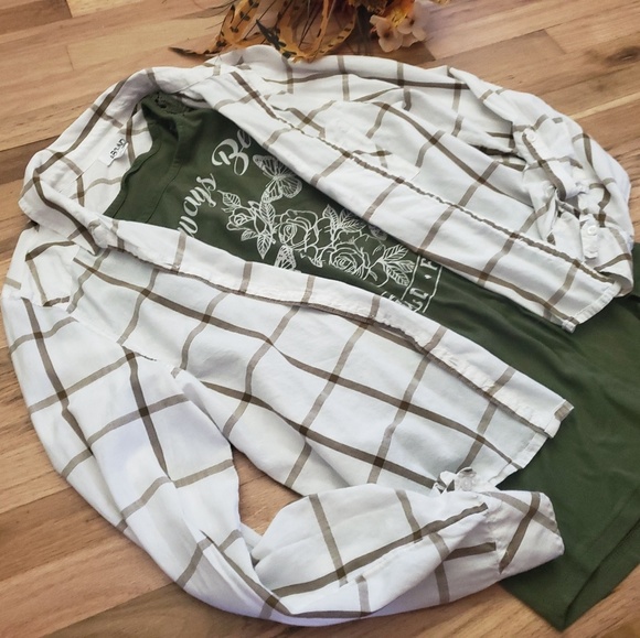 COPY - Abound olive green checkered button down M - Picture 5 of 5